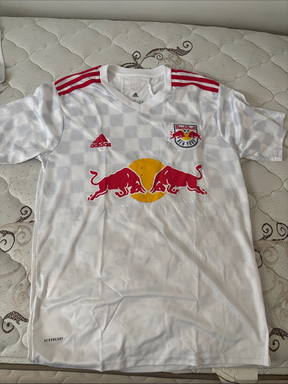 adidas White & Red New York Red Bulls Mens Soccer Jersey